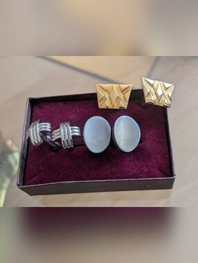 3 Pairs Of Cufflinks Silver, Gunmetal, Gold Tones. Versatile
